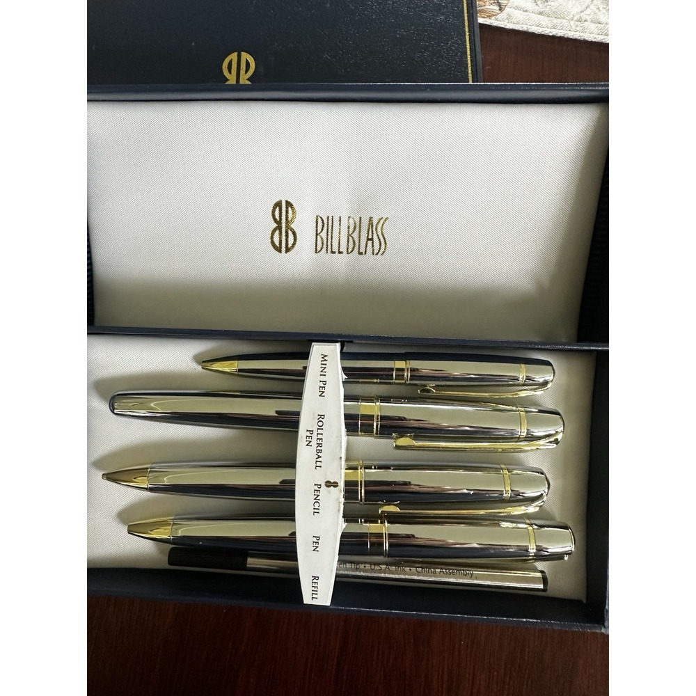 Bill Blass 5 Piece Pen Set Red Silver Mini Rollerball Mechanical Pencil Ballpt